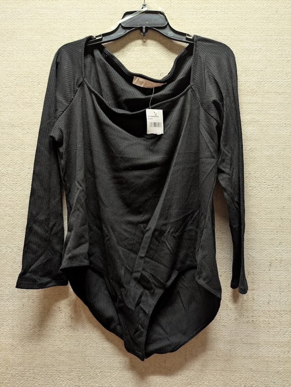 Astr the Label Black Ribbed Bodysuit Square Neck Full Coverage Long Sleeve 2X